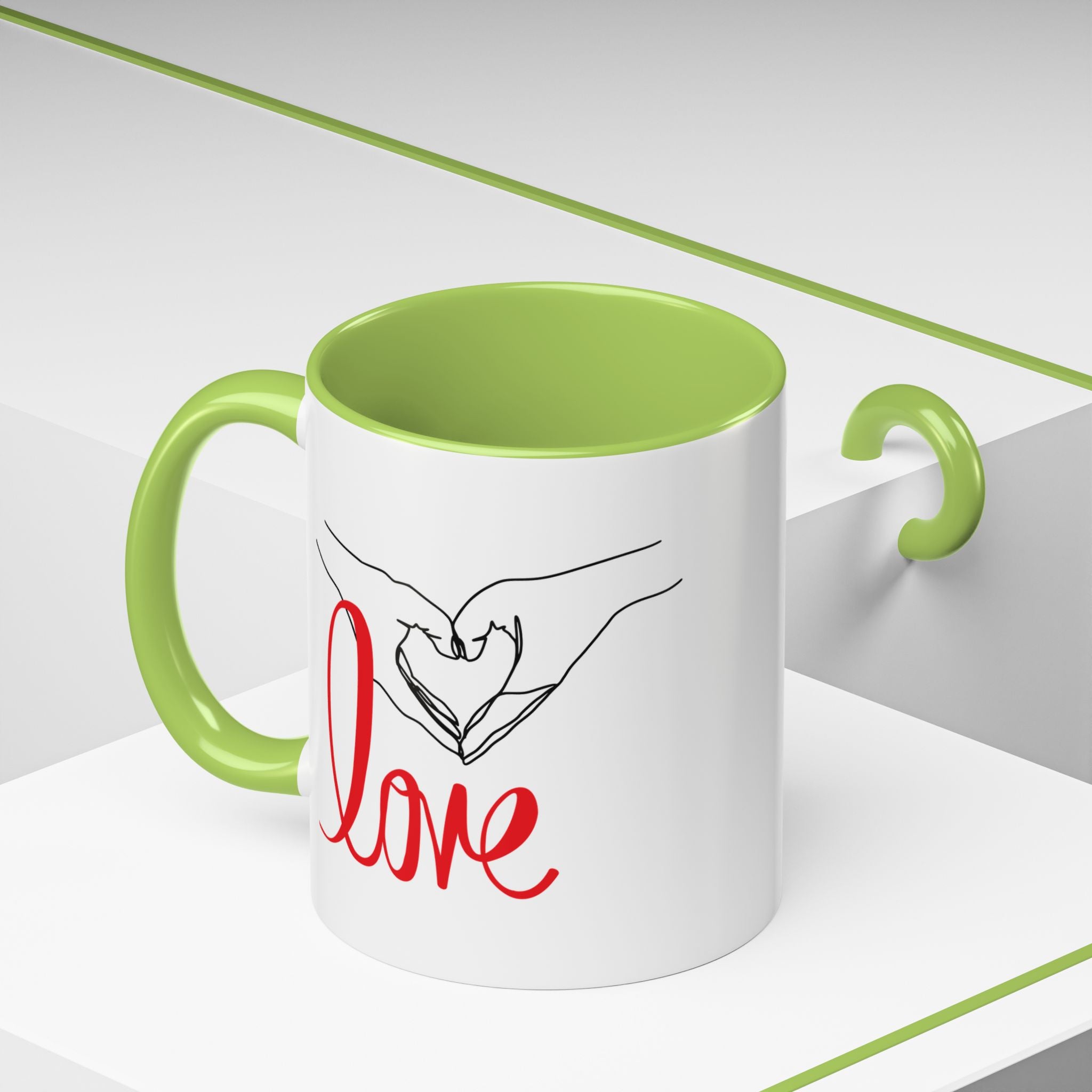 Love Hand Heart Accent Coffee Mug (11oz & 15oz) Stylish, Durable Mug with Colorful Handle Perfect Gift for Valentine&