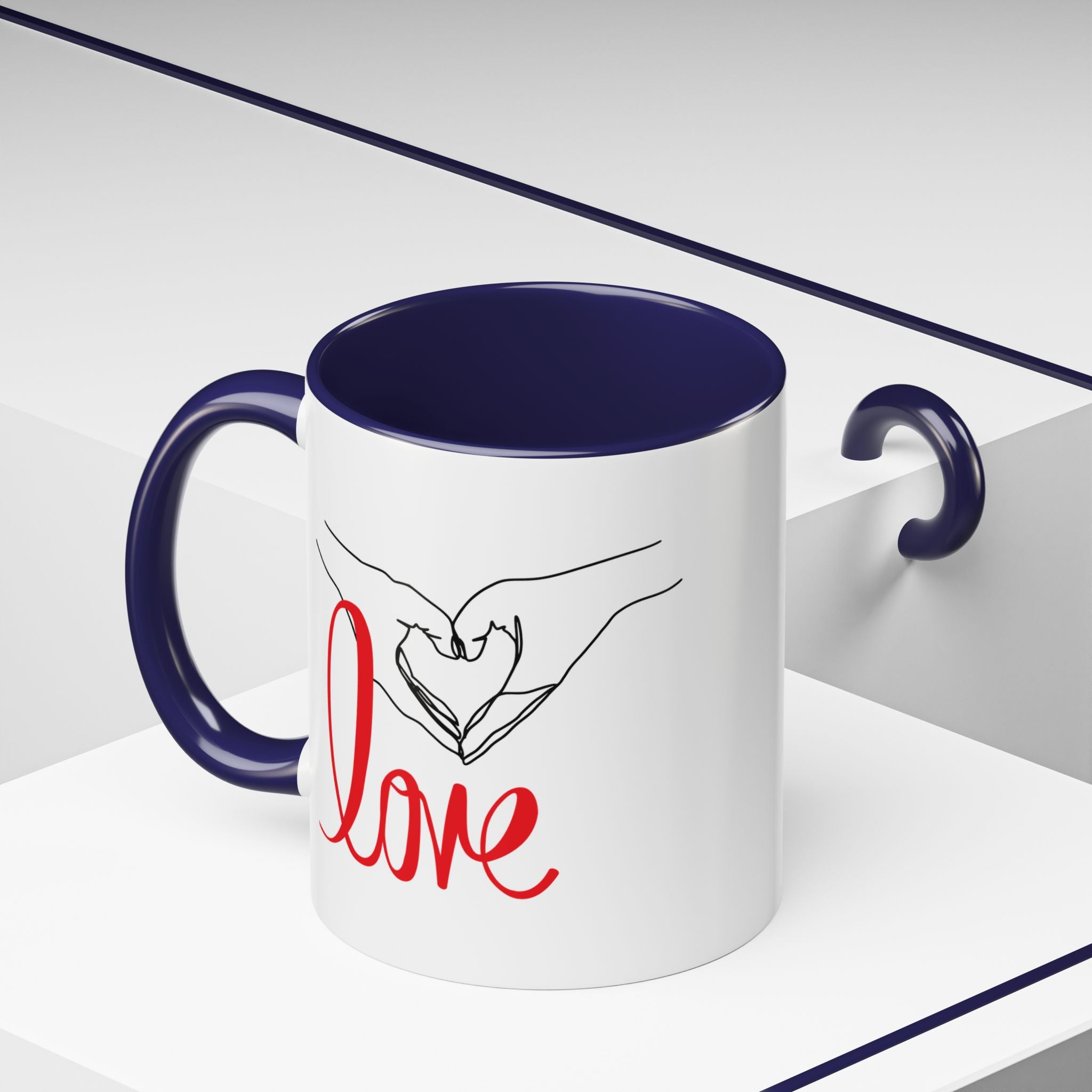 Love Hand Heart Accent Coffee Mug (11oz & 15oz) Stylish, Durable Mug with Colorful Handle Perfect Gift for Valentine&
