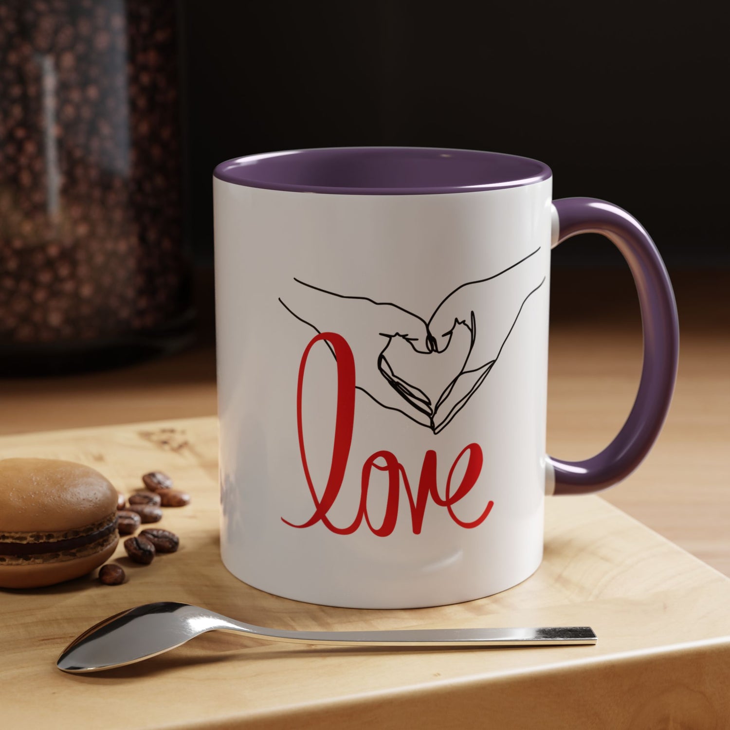 Love Hand Heart Accent Coffee Mug (11oz &amp; 15oz) Stylish, Durable Mug with Colorful Handle Perfect Gift for Valentine&