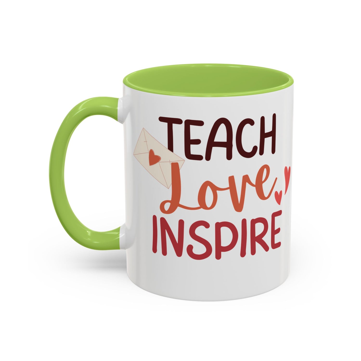 Teach Love Inspire Accent Coffee Mug (11oz &amp; 15oz)  Stylish, Durable Mug with Colorful Handle  Interior  Perfect Gift for Educators