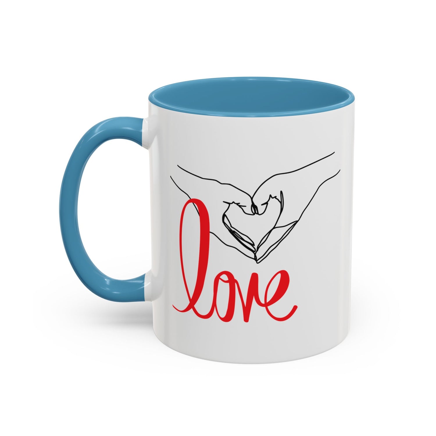 Love Hand Heart Accent Coffee Mug (11oz &amp; 15oz) Stylish, Durable Mug with Colorful Handle Perfect Gift for Valentine&
