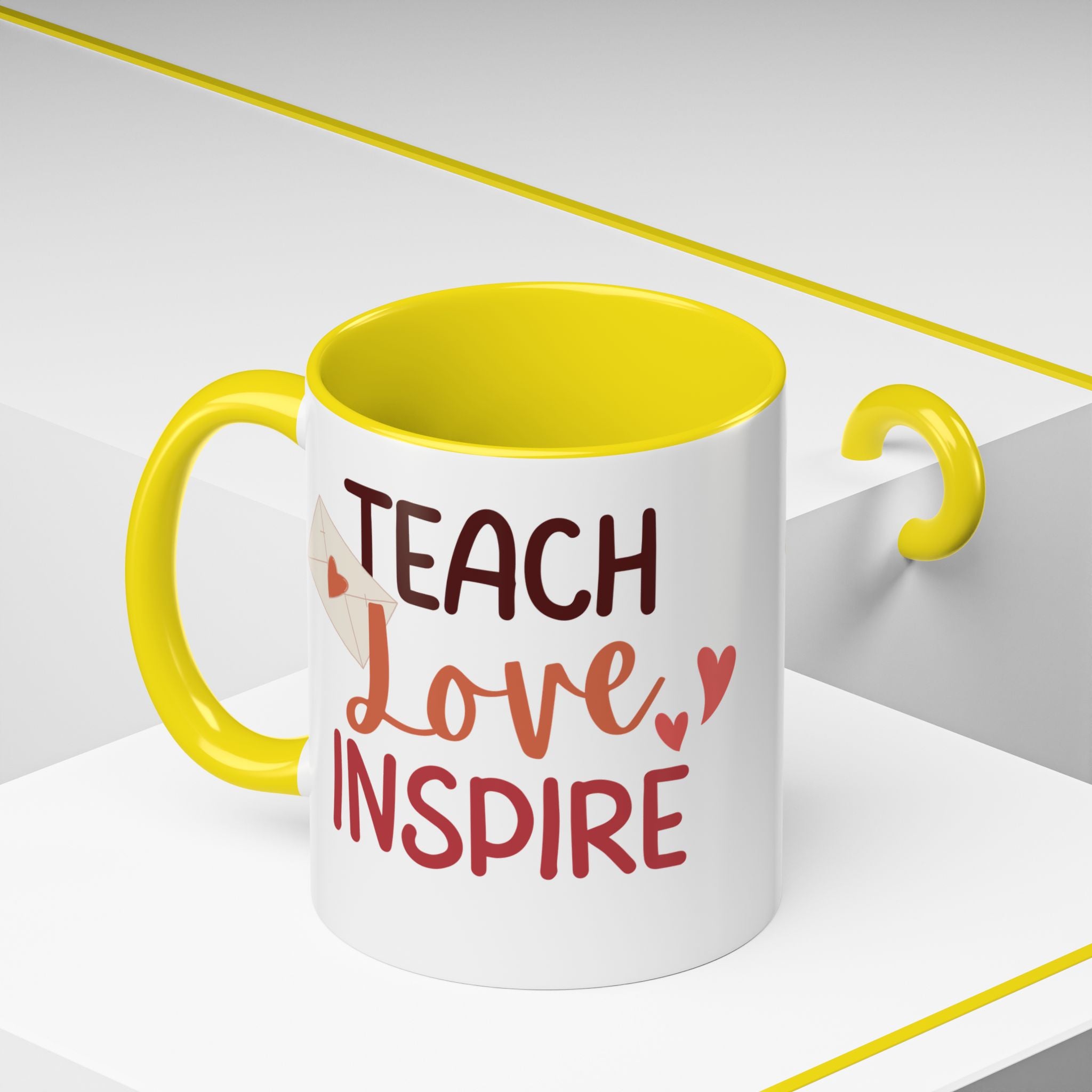 Teach Love Inspire Accent Coffee Mug (11oz &amp; 15oz)  Stylish, Durable Mug with Colorful Handle  Interior  Perfect Gift for Educators