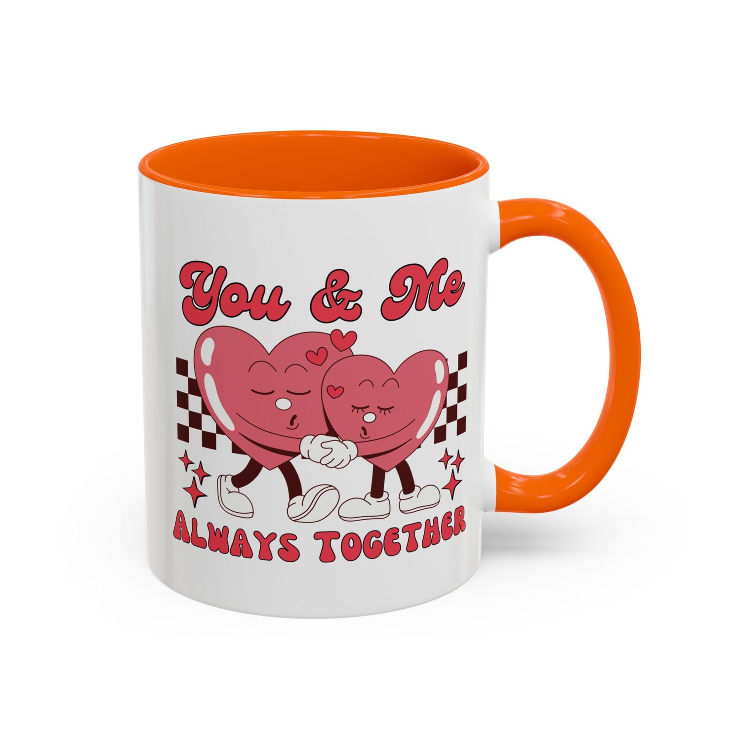 You and Me Always Together Accent Coffee Mug (11oz &amp; 15oz)  Stylish, Durable Mug with Colorful Handle  InteriorPerfect for Couples