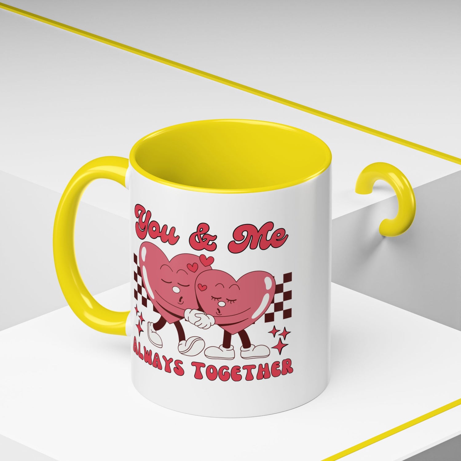 You and Me Always Together Accent Coffee Mug (11oz &amp; 15oz)  Stylish, Durable Mug with Colorful Handle  InteriorPerfect for Couples