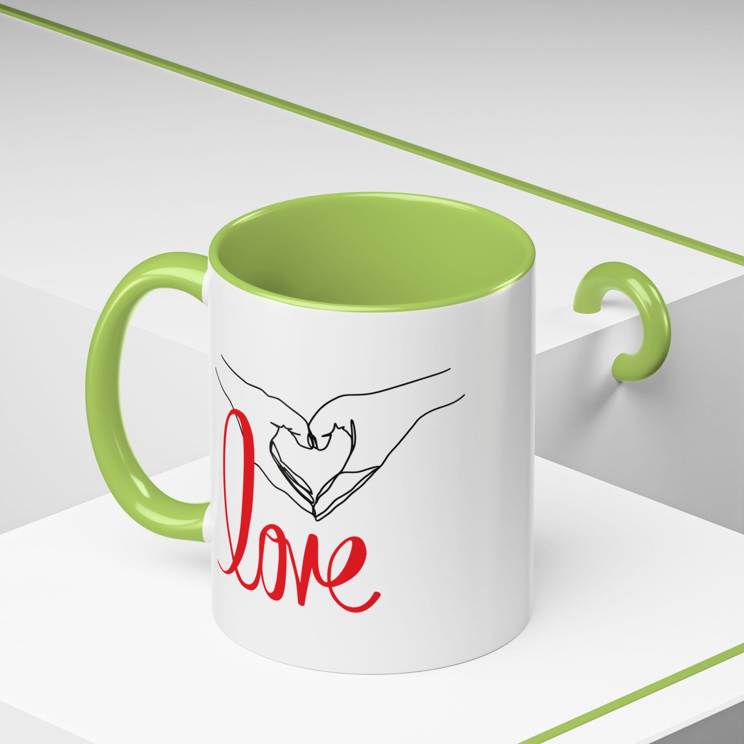 Love Hand Heart Accent Coffee Mug (11oz &amp; 15oz) Stylish, Durable Mug with Colorful Handle Perfect Gift for Valentine&