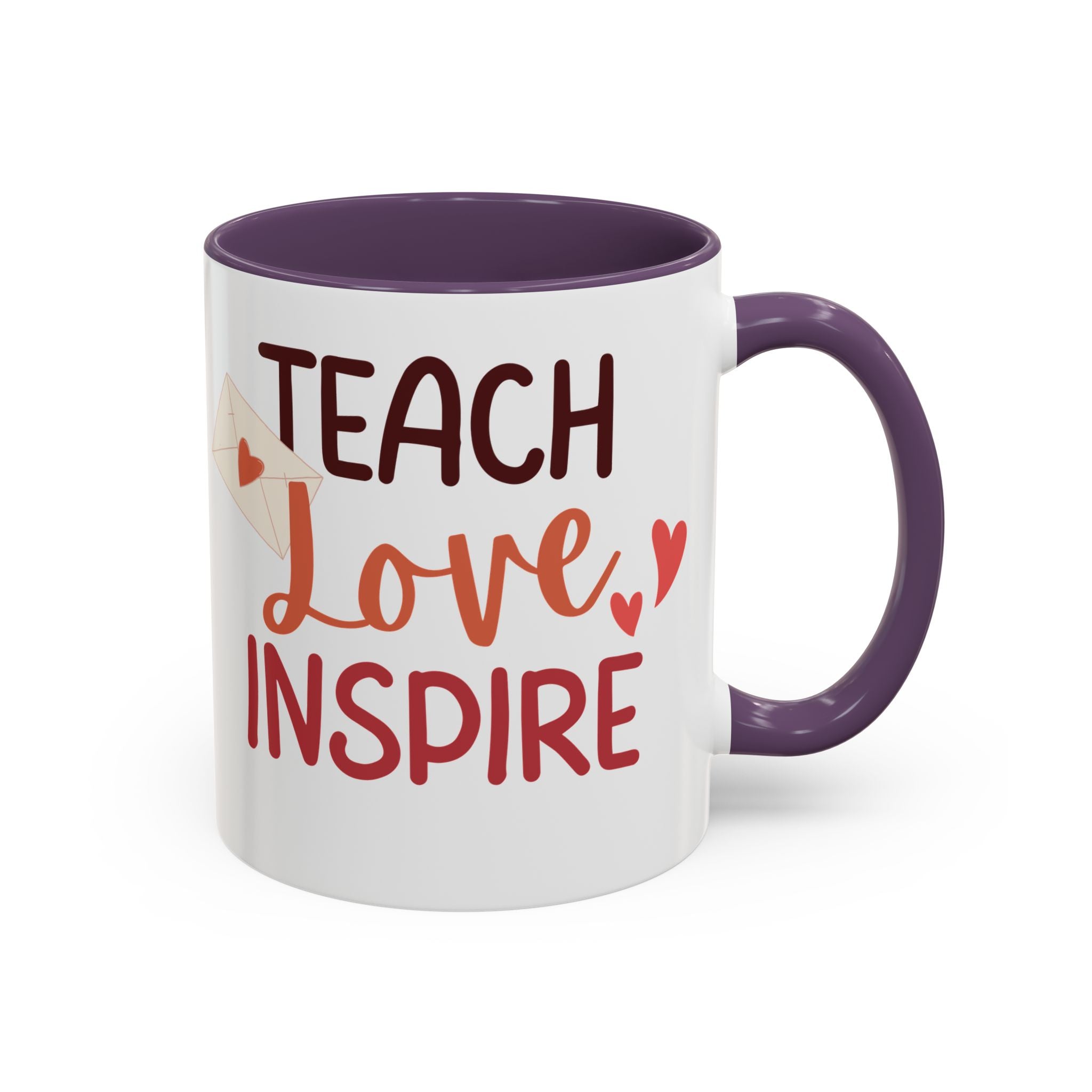 Teach Love Inspire Accent Coffee Mug (11oz &amp; 15oz)  Stylish, Durable Mug with Colorful Handle  Interior  Perfect Gift for Educators