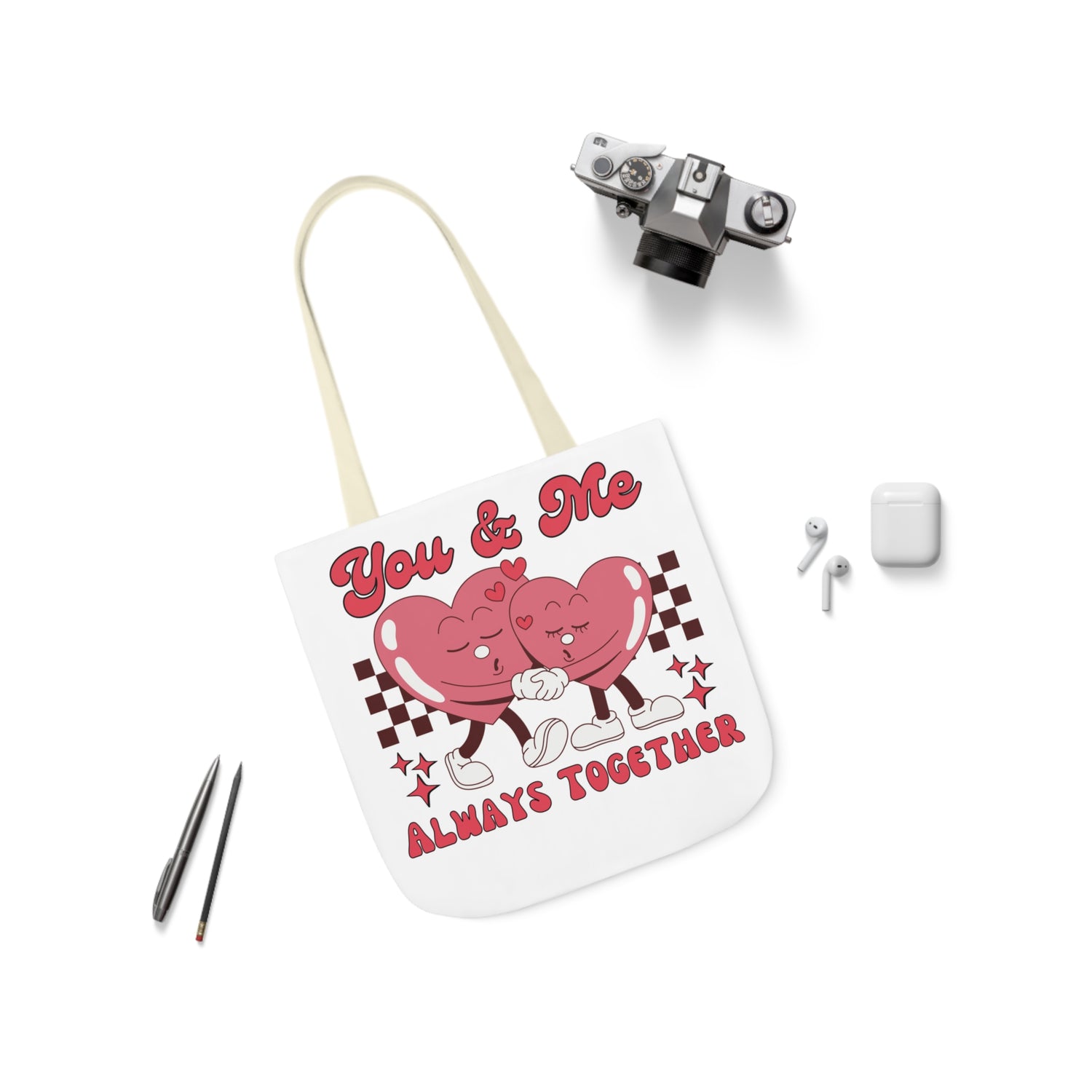 You and Me Always Together Canvas Tote Bag  Stylish  Durable Tote for Couples Perfect for Gifting, Shopping, and Everyday Use