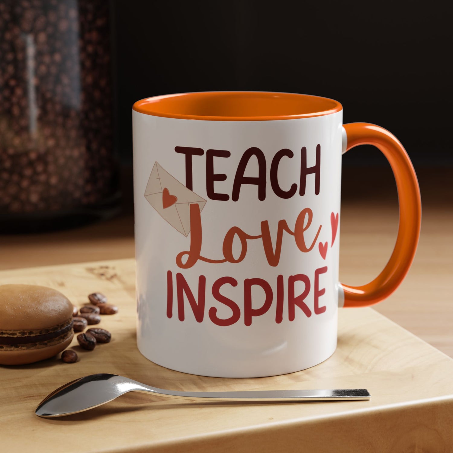 Teach Love Inspire Accent Coffee Mug (11oz &amp; 15oz)  Stylish, Durable Mug with Colorful Handle  Interior  Perfect Gift for Educators
