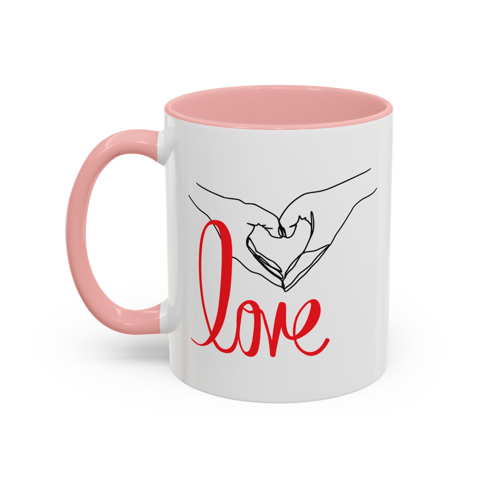 Love Hand Heart Accent Coffee Mug (11oz &amp; 15oz) Stylish, Durable Mug with Colorful Handle Perfect Gift for Valentine&